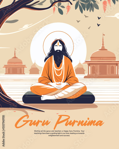 Happy Guru Purnima Festival Greeting Post for Social Media – Indian Spiritual Celebration Template