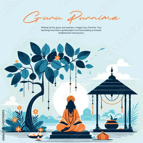 Happy Guru Purnima Festival Greeting Post for Social Media – Indian Spiritual Celebration Template