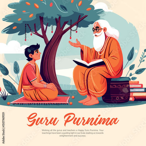 Happy Guru Purnima Festival Greeting Post for Social Media – Indian Spiritual Celebration Template