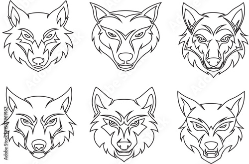 wolf head outline icon collection design, modern and abstract, great for logos or icons.
