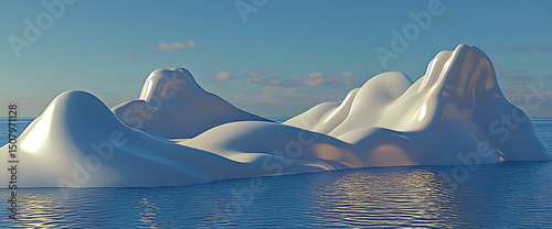 Stunning 3d rendering of an iceberg floating in the calm ocean waters under a clear blue sky on a bright sunny day