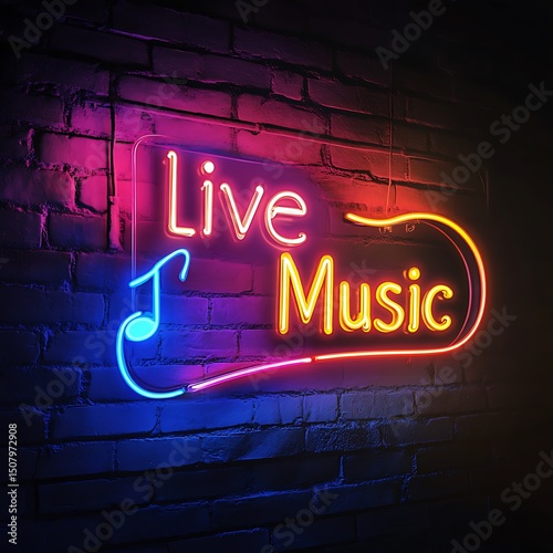 Vibrant neon sign advertising live music.