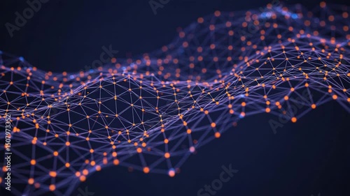 Animated triangle mesh with interconnected shapes, dynamic movement, and modern design on dark background