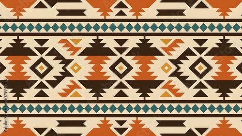 Geometric Aztec Pattern: Seamless Tribal Design with Earth Tones and Diamond Shapes - Ideal for Textile, Fashion, and Cultural Projects