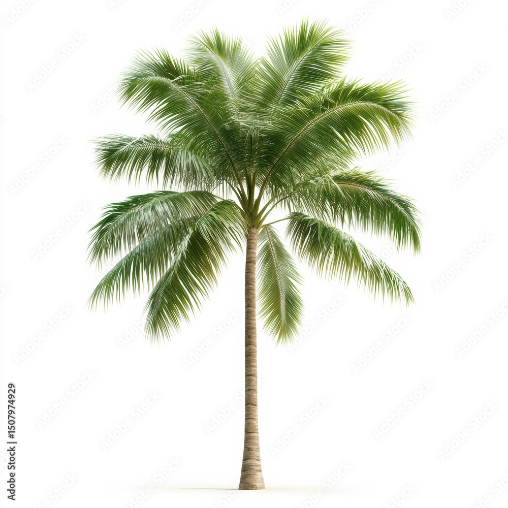 Fototapeta premium A beautiful palm tree with lush green leaves, ideal for tropical decor and landscapes.