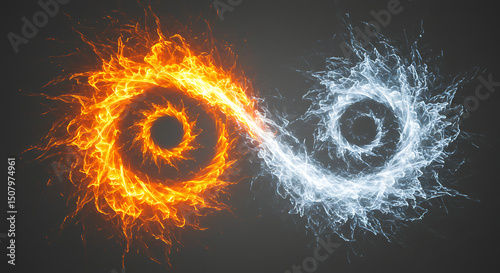 Fiery Orange and Icy Blue Swirling Abstract Fire and Ice Infinity Symbol