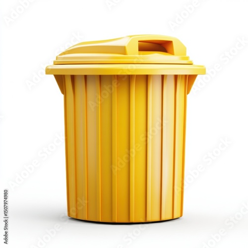 A bright yellow trash bin representing waste management and environmental cleanliness.