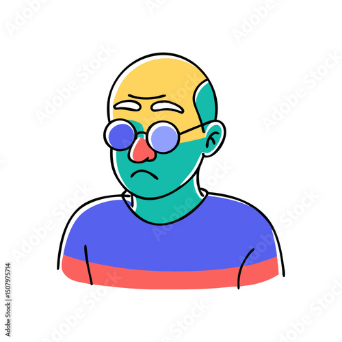 Disgruntled Bald Man with Glasses