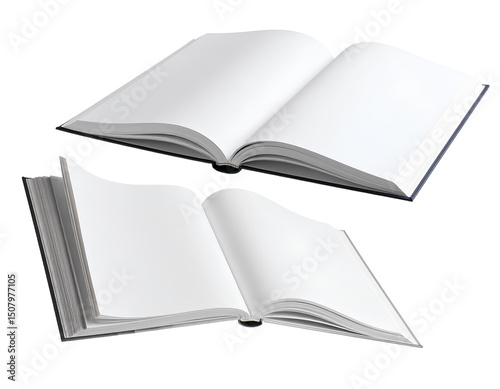 3D Standing Open Book and Magazine with Blank Pages, Floating Minimal Display PNG