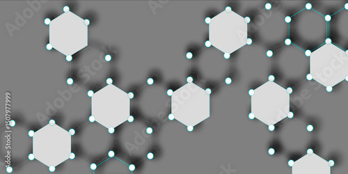 gray background showcases floating hexagons connected by lines and dots  modern and abstract geometric design.