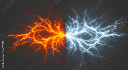Abstract Fiery Orange and Icy Blue Energy Clashing Dramatic Visual Contrast