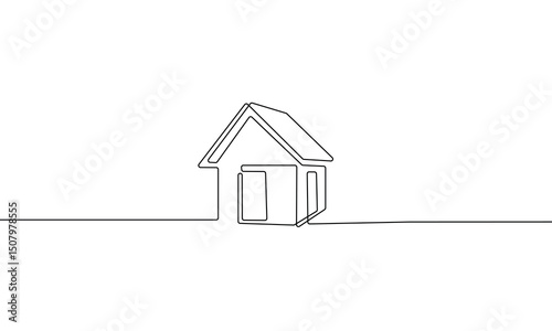 Continuous line drawing of exterior appearance of the front of the house with a roof. Modern. Townhouse building apartment. Home facade with doors and windows. house, roof, real estate . EPS 20 . 