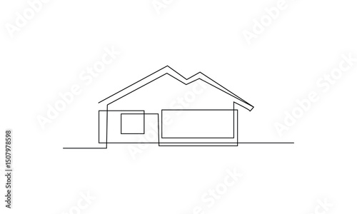 Continuous line drawing of exterior appearance of the front of the house with a roof. Modern. Townhouse building apartment. Home facade with doors and windows. house, roof, real estate . EPS 20 . 
