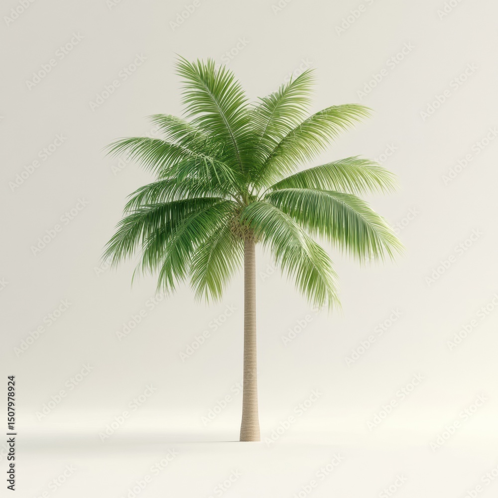 Obraz premium A vibrant palm tree standing tall with lush green leaves against a neutral background.