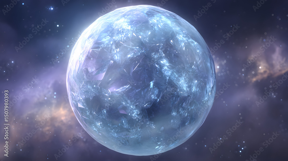 Fototapeta premium a planet made of translucent ice crystals glowing
