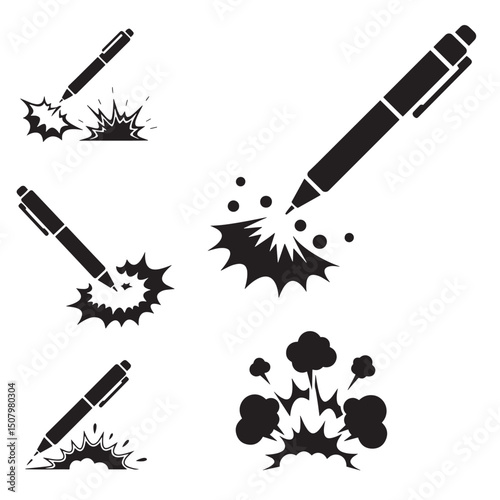 Artistic illustration of pens creating exploding burst shapes suitable for creative design and graphic elements
