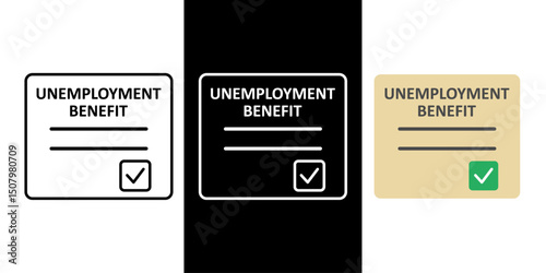 Unemployment benefit approval letter icon in outline, dark mode, and color styles, vector illustration of official government document confirming eligibility for jobless aid.