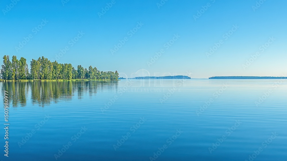 Obraz premium Calm lake reflects vibrant shoreline