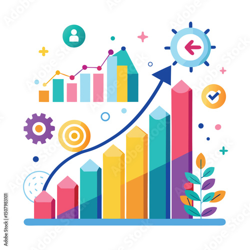 Colorful growth chart with upward arrow illustrating business success and progress