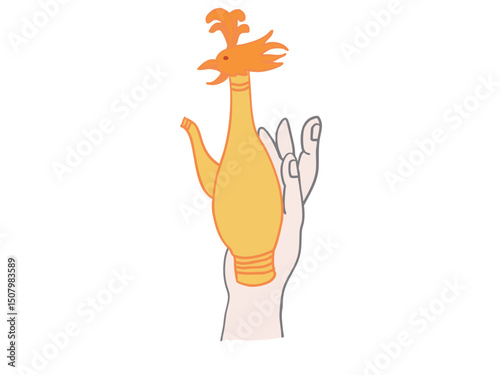 Illustration of a bottle with a phoenix's face