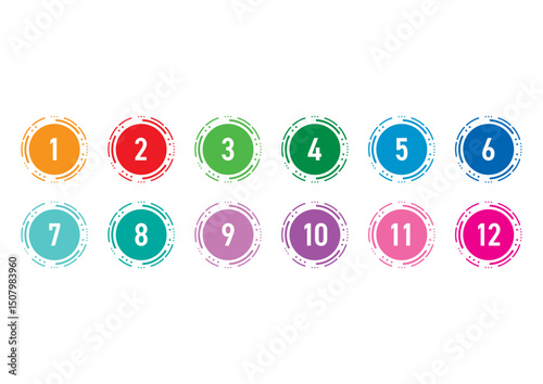 umbers 1-12 in rotating circles. numbers 1-12 concept for business, education, health, technology world
