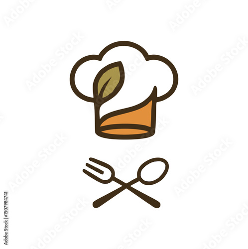 A creative and modern chef logo featuring a chef’s hat and cooking utensils like a spatula or spoon. Perfect for restaurants, catering services, cooking schools, and food bloggers. The design conveys 