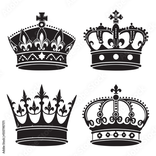 A set of black silhouette crown vector collection
