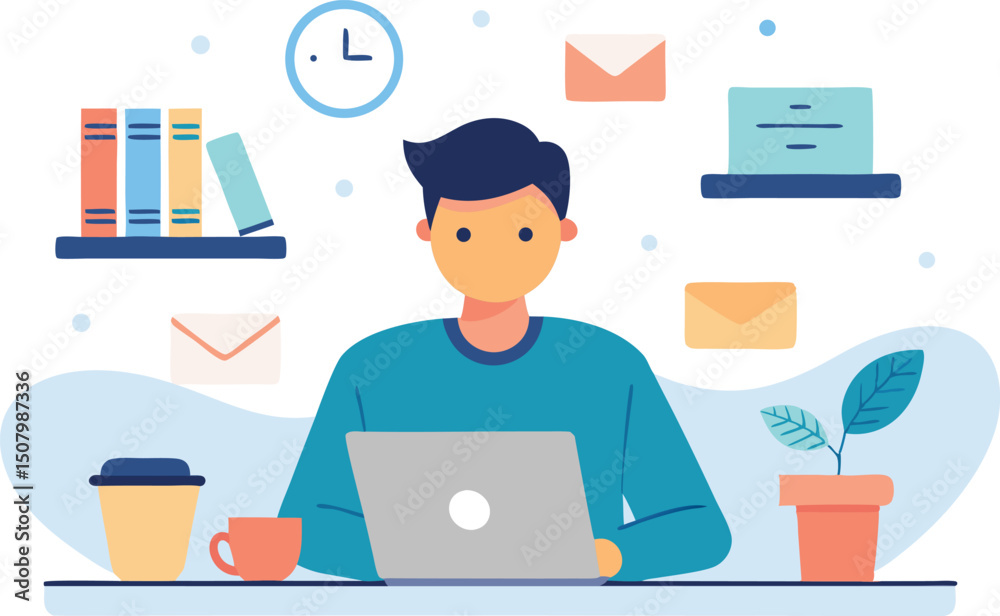 Naklejka premium illustration of a man working in office