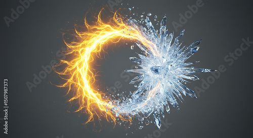 Fiery Ring of Fire and Ice Crystals Abstract Background Image
