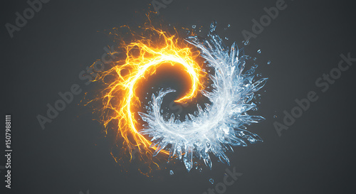 Fiery Inferno and Glacial Ice Spiral Abstract Swirling Fire and Ice Design