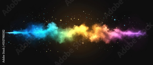 Colorful nebula streaking across a black background
