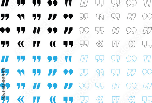 Set of quote mark. Quotes icon vector set. Quotemarks outline, speech marks, inverted commas or talking marks collection. Talk bubble speech icon. symbol for UI UX, website, mobile app