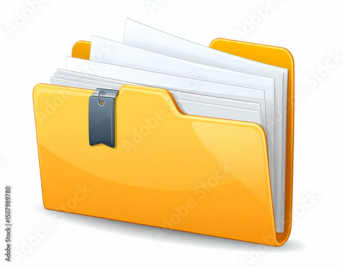 Yellow File Folder Icon Clean Vector Illustration of Documents and Tab