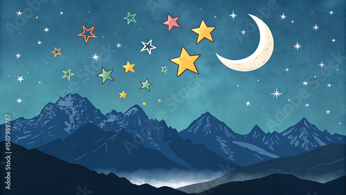 Celestial Mountain Range A Night Sky Dreamscape Illustration