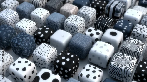 random computer rendered assets and textures moving in abstract ways and patterns, 3d generations, technology innovation