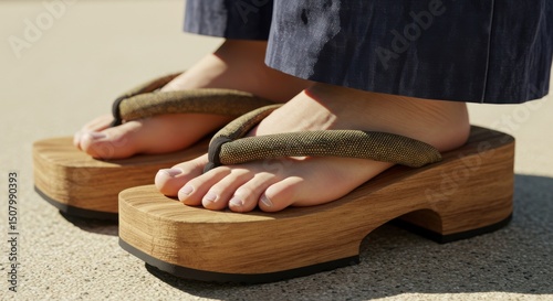 下駄を履いた足元、日本の伝統的な履物