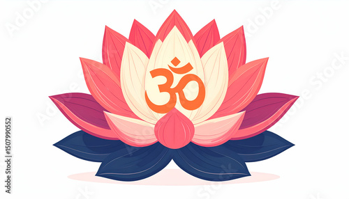 Serene Lotus Flower with Om Symbol Flat Vector Design