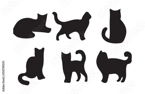 Black Cat Silhouettes in Various Poses – Vector Collection
