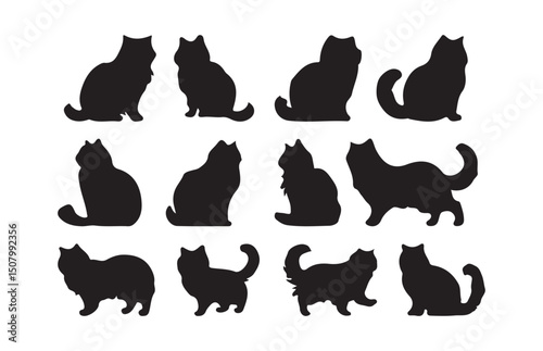 Black Cat Silhouettes in Various Poses – Vector Collection