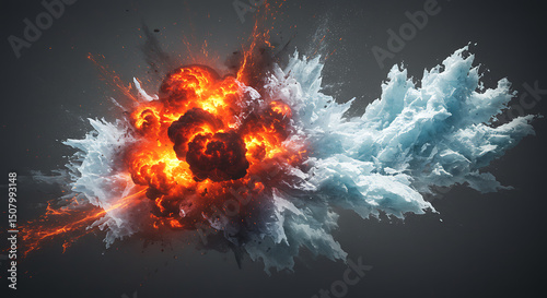 Fiery Inferno Meets Glacial Freeze Dramatic Abstract Explosion of Fire and Ice