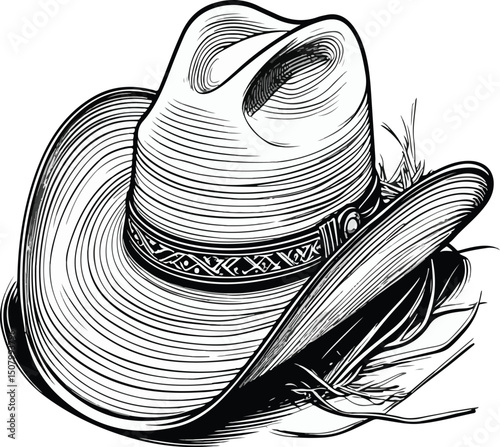 Rustic Charm Cowboy Hat Illustration Detailed Engraving Technique