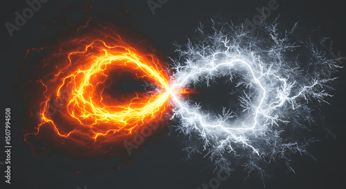 Fiery Orange and Icy Blue Lightning Infinity Symbol Abstract Energy Clash Concept