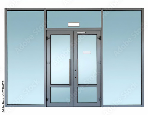 Office Entrance Vector Image of Modern Double Doors with Frosted Glass