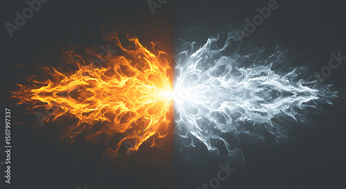 Fiery Inferno and Icy Frost Collision Abstract Fire and Ice Background Image