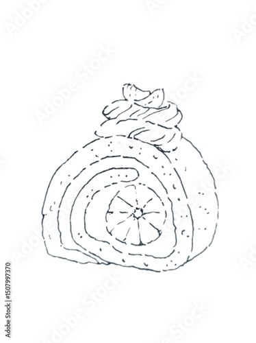 hand drawn vector illustration of orange swiss roll cake
