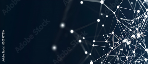 Abstract network connection concept digital structure with white dots on dark background representing data transmission