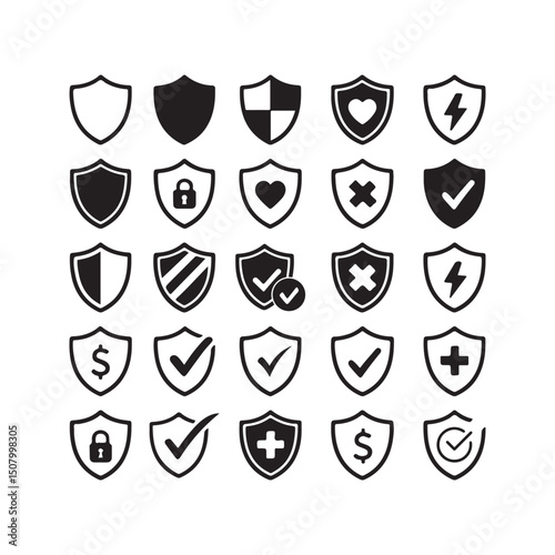 Shield Icon Set with Security Symbols