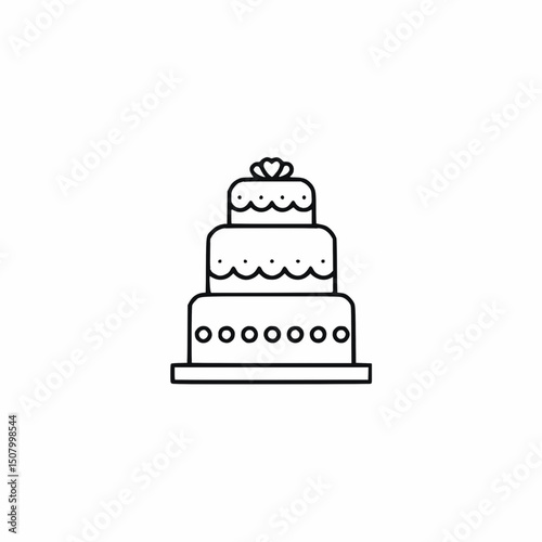 Detailed line drawing of a three-layer decorated cake.