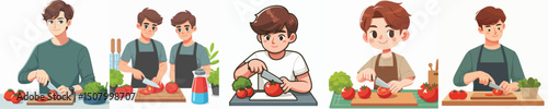 male character vector cutting tomatoes