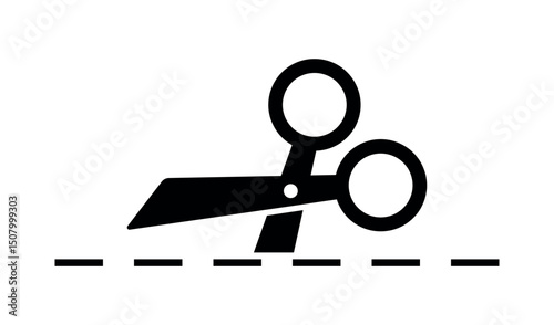Paper Cutting Scissors Icon, Vector Shears with Dotted Cut Line, Trim Tool Symbol for Craft, Edit, DIY, and Design Interfaces
